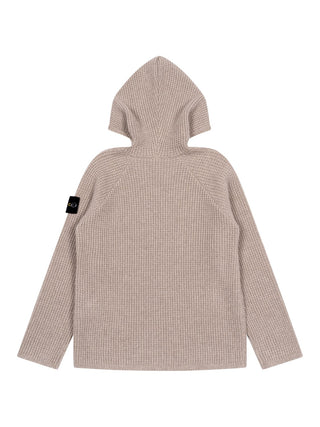 Hoodie-Strickjacke mit Logo-Patch - Beige