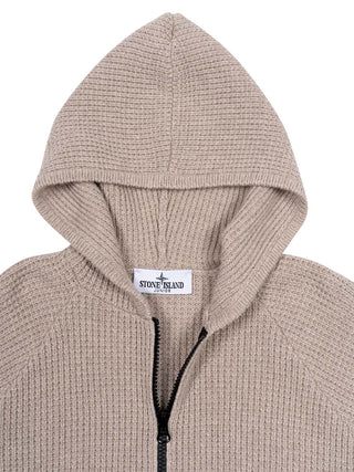 Hoodie-Strickjacke mit Logo-Patch - Beige