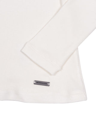 Langarm-Shirt mit Stehkragen und Logo - Creme