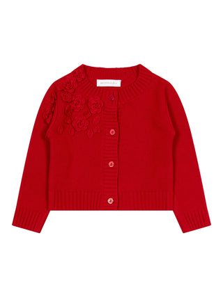 Strickcardigan mit applizierten Blüten - Rubinrot