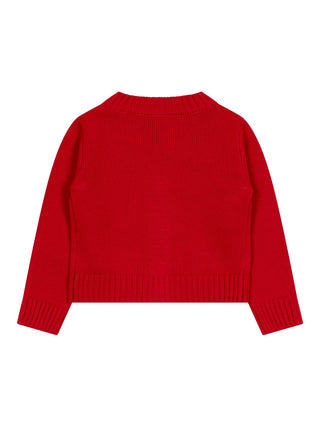 Strickcardigan mit applizierten Blüten - Rubinrot