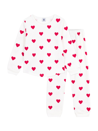 Pyjama aus Molton mit Herzmotiv - Weiß/Rot