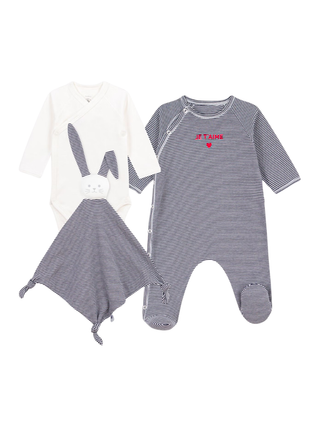 Newborn-Geschenkset aus Baumwolle mit Streifen – Weiß/Blau