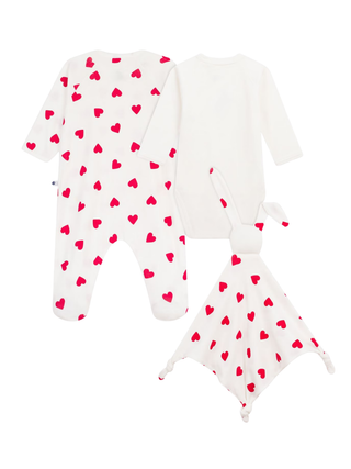 Newborn-Geschenkset aus Baumwolle mit Herzmotiv – Creme/Rot