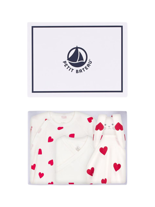 Newborn-Geschenkset aus Baumwolle mit Herzmotiv – Creme/Rot