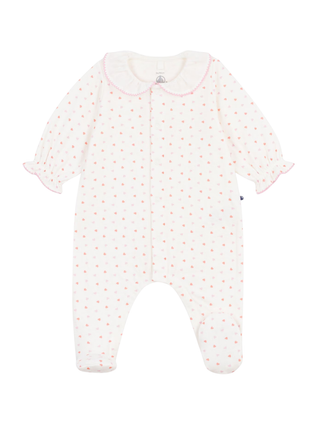 Strampler aus Doppeljersey mit Herzmotiv – Weiß/Rosa