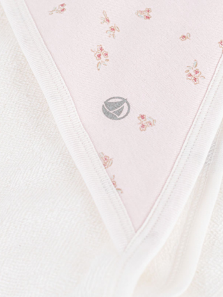 Kapuzenbadetuch aus Baumwolle mit Blumenmuster – Weiß/Rosa