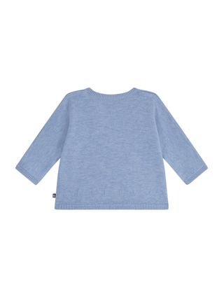 Wickeljacke aus Woll- und Baumwollstrick mit Lochstickerei – Blau