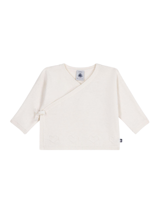 Wickeljacke aus Woll- und Baumwollstrick mit Lochstickerei – Creme