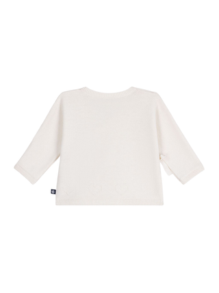 Wickeljacke aus Woll- und Baumwollstrick mit Lochstickerei – Creme