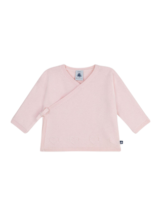 Wickeljacke aus Woll- und Baumwollstrick mit Lochstickerei – Rosa