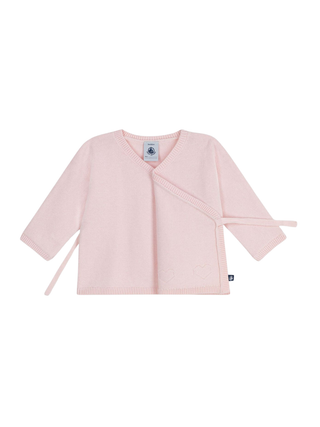 Wickeljacke aus Woll- und Baumwollstrick mit Lochstickerei – Rosa