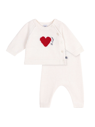Strick-Set mit Jacquard-Herz - Creme/Rot