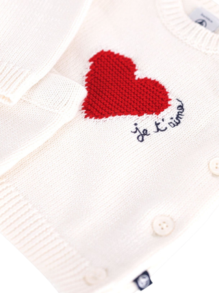 Strick-Set mit Jacquard-Herz - Creme/Rot