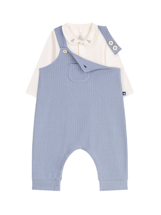Set aus Latzhose und Body mit Kragen – Blau/Weiß