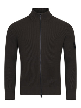 Gerippte Strickjacke mit Logo-Patch