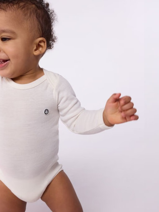 Langärmeliger Baby-Body aus Wolle und Baumwolle