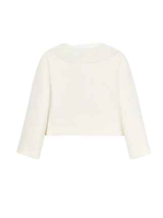Bouclé Jacke mit Spitzenkragen Cream