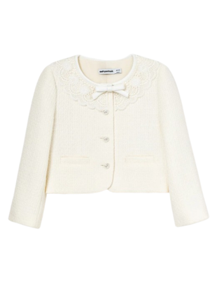 Bouclé Jacke mit Spitzenkragen Cream