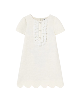Bouclé-Kleid mit Spitze Cream