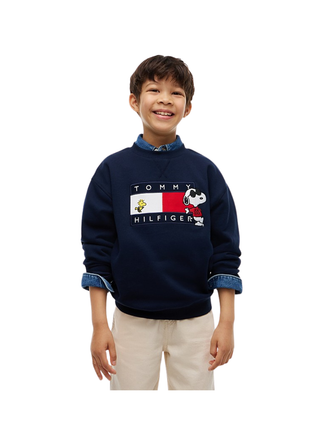 Pullover mit Peanuts® Flag-Grafik-Stickerei Dark Blue