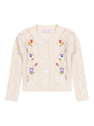 Strickcardigan mit Blumenstickereien - Creme