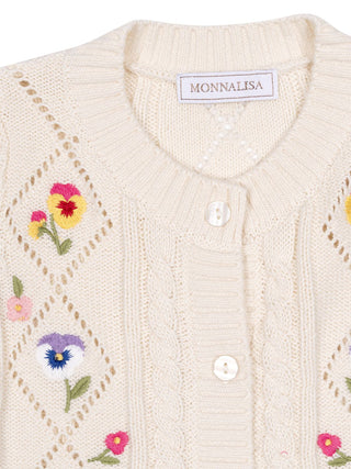 Strickcardigan mit Blumenstickereien - Creme