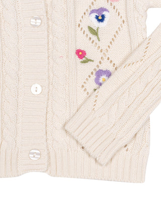 Strickcardigan mit Blumenstickereien - Creme