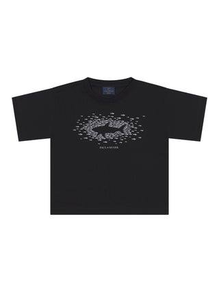 Maxi-T-Shirt mit Hai-Motiv – Schwarz