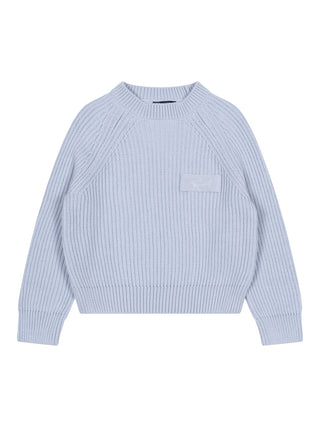 Rippstrickpullover mit Logo – Hellblau