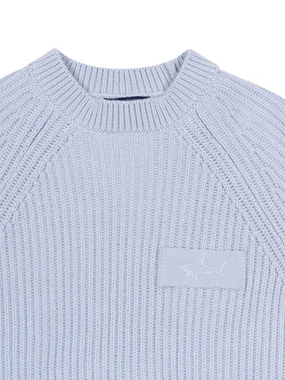 Rippstrickpullover mit Logo – Hellblau