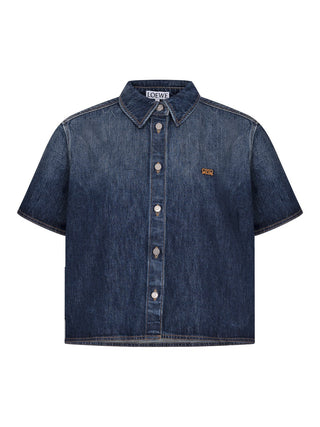 Trapezförmiges Kurzarmhemd aus Denim