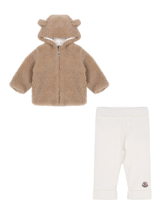 Set aus Sherpa-Jacke und Leggings - Beige/Weiß