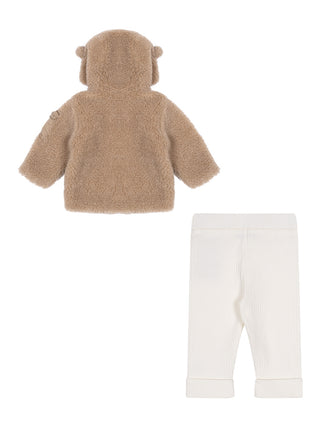 Set aus Sherpa-Jacke und Leggings - Beige/Weiß
