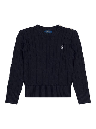 Zopfstrickpullover aus Wolle und Kaschmir - Navy