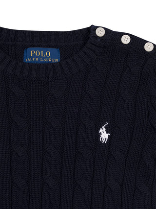 Zopfstrickpullover aus Wolle und Kaschmir - Navy