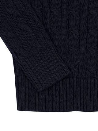 Zopfstrickpullover aus Wolle und Kaschmir - Navy