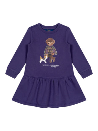 Sweatkleid aus Baumwollfleece mit Polo-Bär - Navy