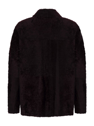 Wendbare Boxy Lammfell-Jacke in Bordeaux