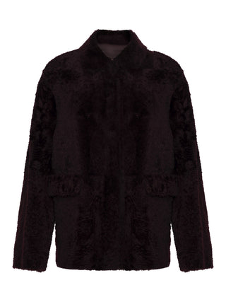 Wendbare Boxy Lammfell-Jacke in Bordeaux
