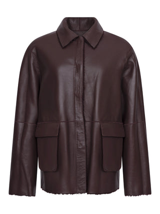 Wendbare Boxy Lammfell-Jacke in Bordeaux