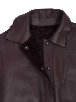Wendbare Boxy Lammfell-Jacke in Bordeaux