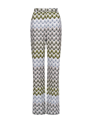 Gerade geschnittene Hose aus Viskose-Lamé mit Spitzenmotiv