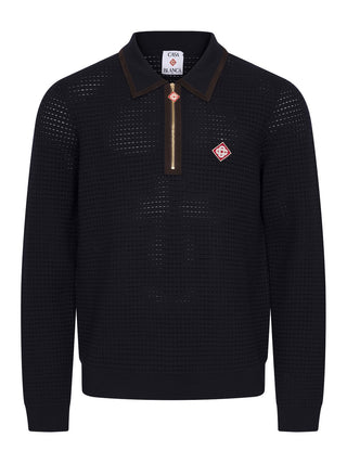 Waffle Stitch Polo mit langem Arm