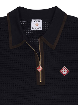 Waffle Stitch Polo mit langem Arm
