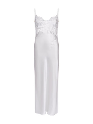 Calista sexy langes Nachthemd aus Seidenchiffon und weißer Spitze