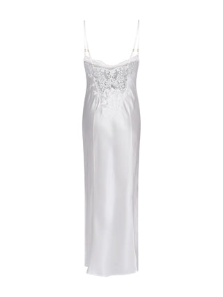 Calista sexy langes Nachthemd aus Seidenchiffon und weißer Spitze
