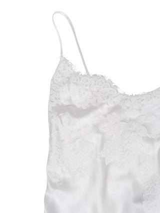 Calista sexy langes Nachthemd aus Seidenchiffon und weißer Spitze