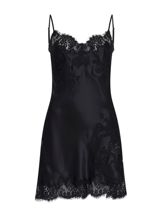 Seidenunterkleid  mit besticktem Ausschnitt aus schwarzer Spitze