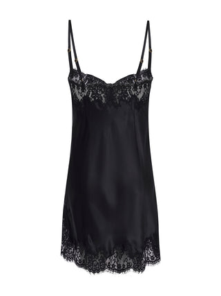 Seidenunterkleid  mit besticktem Ausschnitt aus schwarzer Spitze